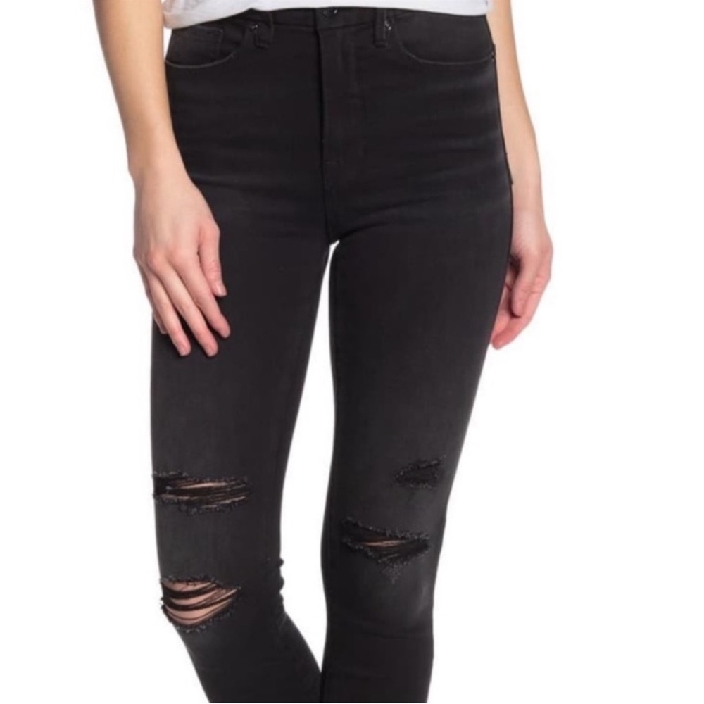 Good American Good Waist Black High Rise Distressed Jeans